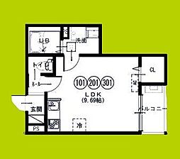 Fstyle八尾西山本町2号館 ワンルームの間取図画像