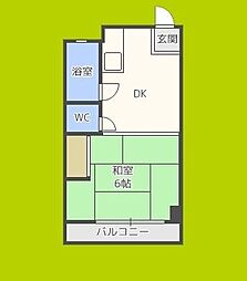 コスモ新北野 1DKの間取図画像