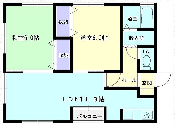 秋田県横手市安田字谷地岸(賃貸アパート2LDK・1階・52.06㎡)の写真 その2