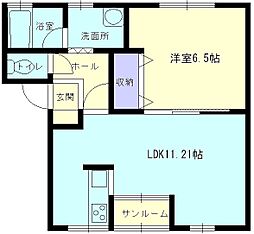 サン・みずほB 1LDKの間取図画像
