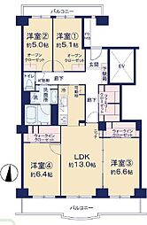 新松戸サンライトパストラル五番街A棟 4LDKの間取図画像