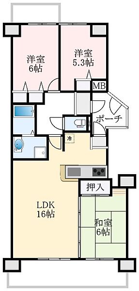 大阪府富田林市向陽台3丁目(賃貸マンション3LDK・5階・77.15㎡)の写真 その2