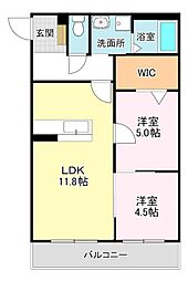 JR草津線 手原駅 徒歩25分の賃貸マンション 1階2LDKの間取り