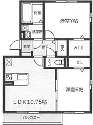 アヴェニール 2LDKの間取図画像