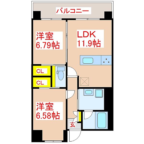 ＨＡＺＵ　ＧＲＡＮＤＥ ｜鹿児島県鹿児島市新屋敷町(賃貸マンション2LDK・6階・56.52㎡)の写真 その2