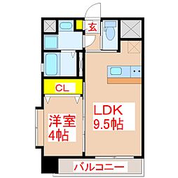 フィオーレ城南 4階1LDKの間取り