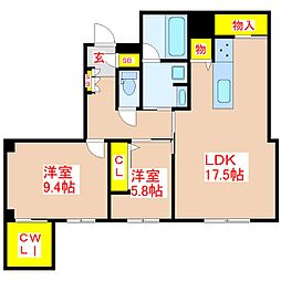 シャーメゾンプレミア鹿児島駅前 2LDKの間取図画像