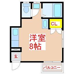 アモールF ワンルームの間取図画像