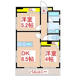 さくらヒルズ甲突町 2DKの間取図画像