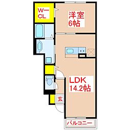 ルーチェ・アモンA棟 1LDKの間取図画像