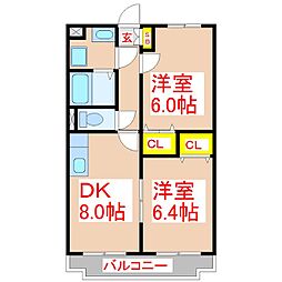 HILLS城山 2DKの間取図画像