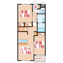 パークサイドアイリス 2LDKの間取図画像