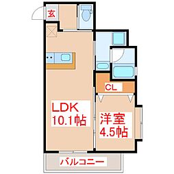 フィオーレ城南 1LDKの間取図画像