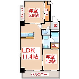 さくらヒルズ樋之口参番館 2LDKの間取図画像