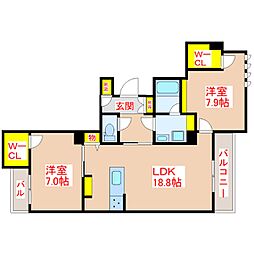 シャーメゾンプレミア鹿児島駅前 2LDKの間取図画像
