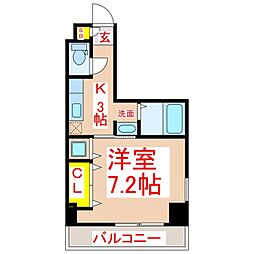 パラディーゾ城南 1Kの間取図画像
