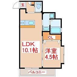フィオーレ城南 1LDKの間取図画像