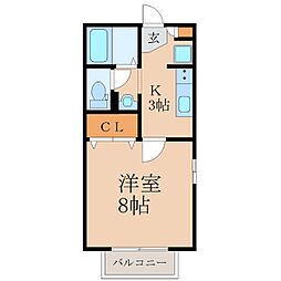 セジュール花並木 1Kの間取図画像