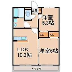ユーミーひまわり 2LDKの間取図画像