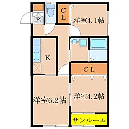 シャルール B棟 3Kの間取図画像