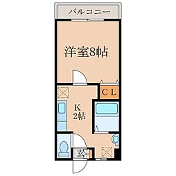 エムハイツB 1Kの間取図画像