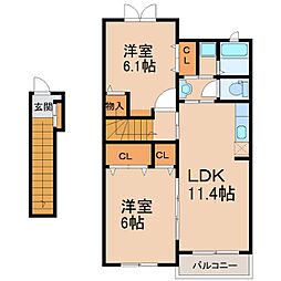 サンリットヒル2 2LDKの間取図画像