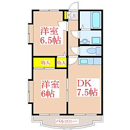サンライズTAKAJO 2DKの間取図画像