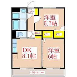 NorthSide葉月館 2DKの間取図画像