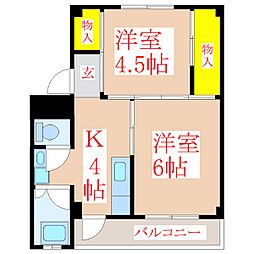 MSハイツA棟 2Kの間取図画像