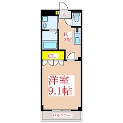 ブルーホライズン 1Kの間取図画像
