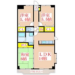 M,Kマンションかすみ 3LDKの間取図画像