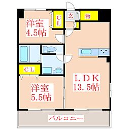 ベイシス隼人 2LDKの間取図画像