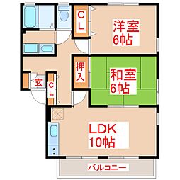 ハイカムールカーサB棟 2LDKの間取図画像