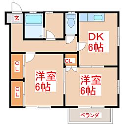 ベルリード和田A 2DKの間取図画像