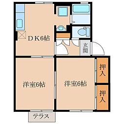 セジュールガーデンコート田崎 2DKの間取図画像