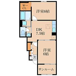 ガーデンハウスマロン1 2DKの間取図画像