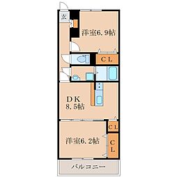 ボンジュールUn 2DKの間取図画像