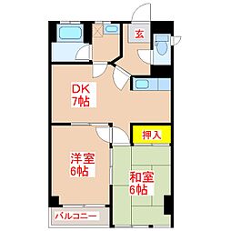 ロワイヤルヒルズ一番館 2DKの間取図画像