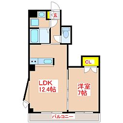 エクセラントメゾン与次郎 1LDKの間取図画像