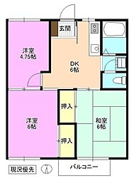 グランデュール降籏 3DKの間取図画像