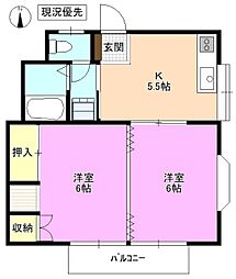 サンライズ桐B 2Kの間取図画像