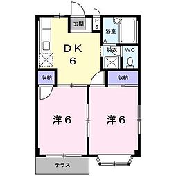エンジェルハウスB 2DKの間取図画像