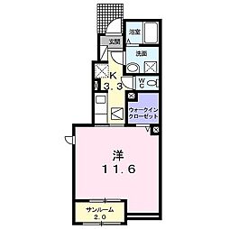 カーサ・アンジュB 1Kの間取図画像