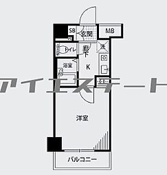 プレール月島RIVAGE 1Kの間取図画像