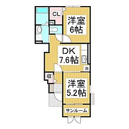 プレミアム 1階2DKの間取り