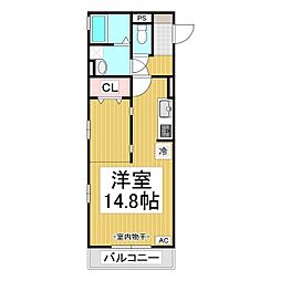 イナダ　バイシュライン 2階ワンルームの間取り