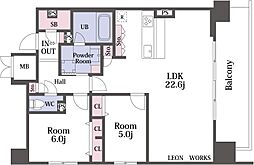 スプランディッド本町東DUE 19階2LDKの間取り
