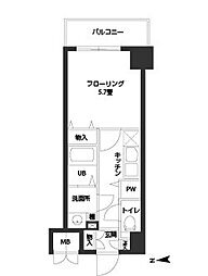 ルクレ難波 5階1Kの間取り