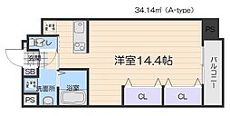 グレース元今里 5階ワンルームの間取り