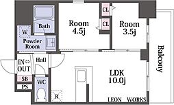 リヴェント難波ウエスト 10階2LDKの間取り